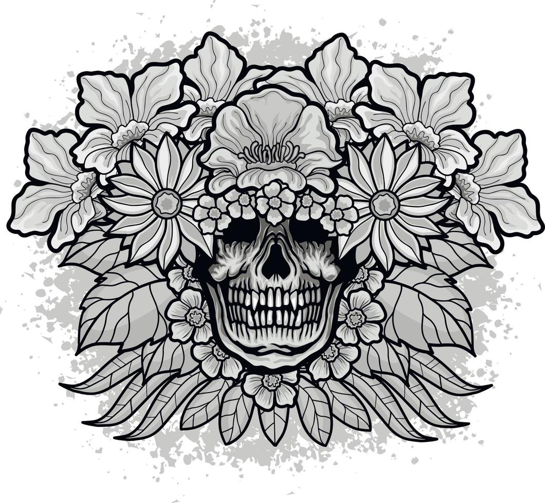 cartel gótico con calavera y flores, camisetas de diseño vintage grunge vector