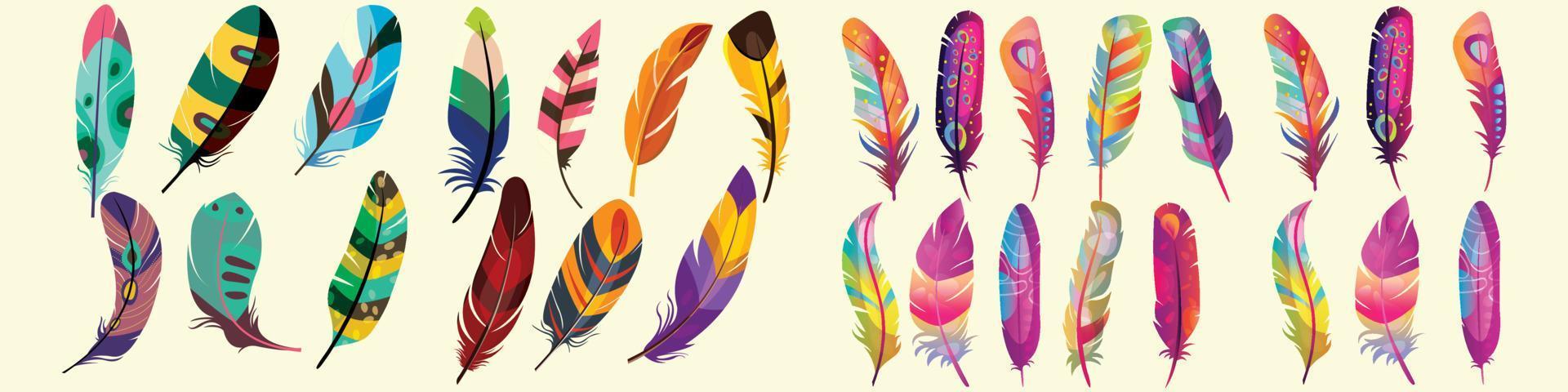Colorful Feathers, Vector group of feather,Feather, Vector, Silhouette, Icon, Logo