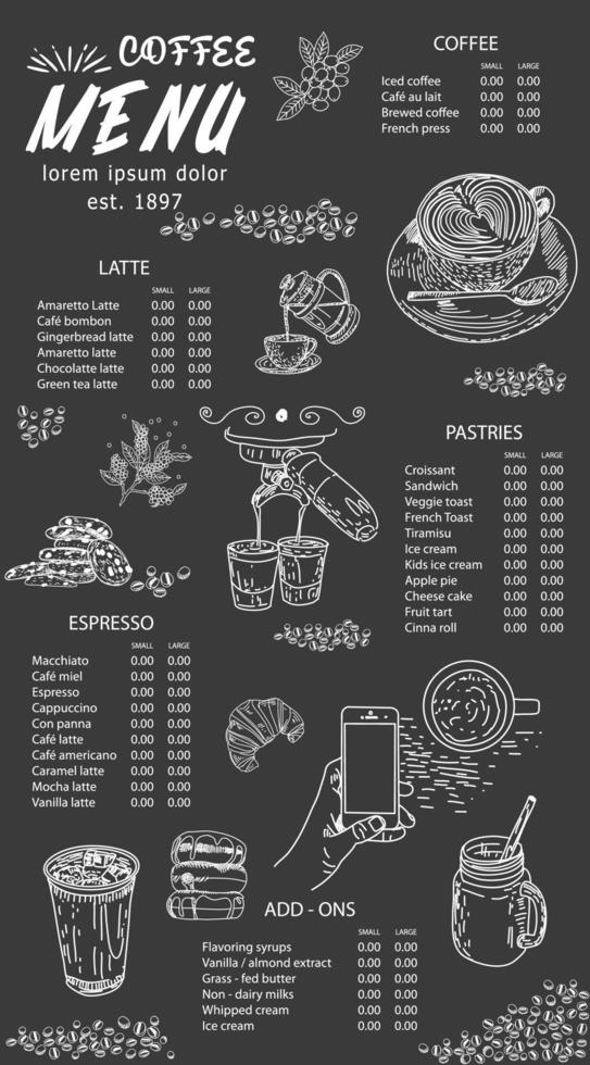 menú de cafetería restaurante, diseño de plantillas. vector