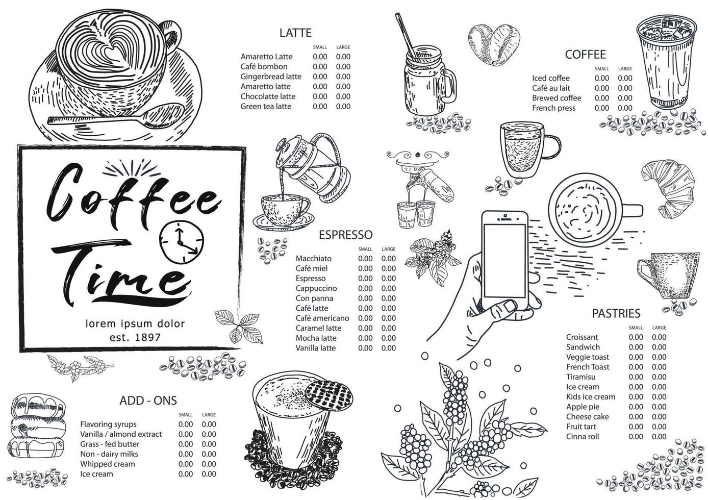 Restaurant cafe menu, template design. vector