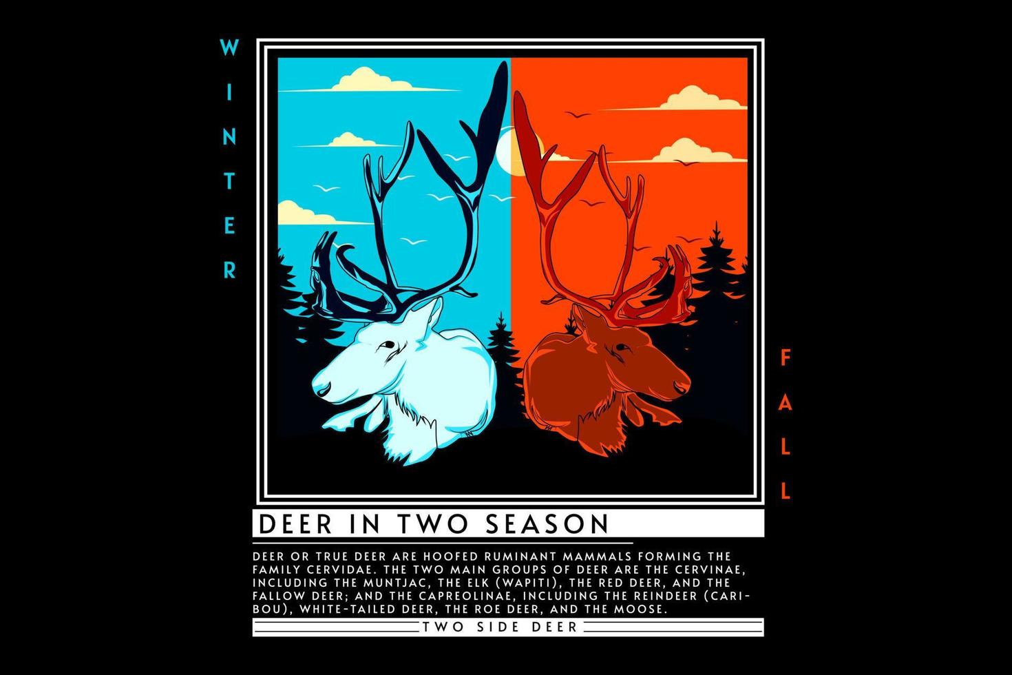 ciervo en diseño de camiseta retro de dos temporadas vector
