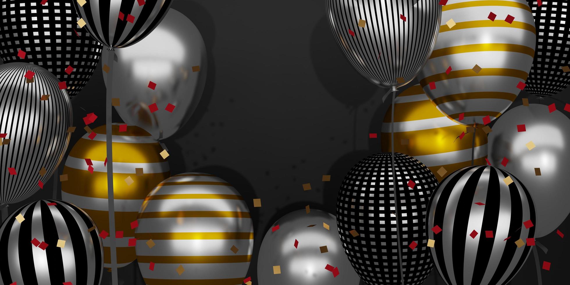 happy new year and christmas Text frame background and multicolored balloons 3d illustration photo
