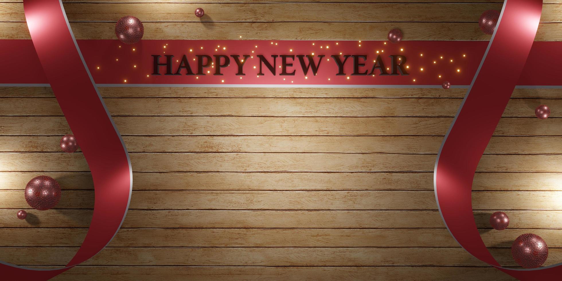 new year and christmas background wooden floor backdrop ribbon and ball glitter decoration luxury photo