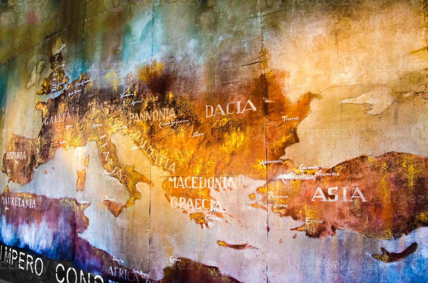 Old Map of roman empire painted on the wall of roman Colosseum photo