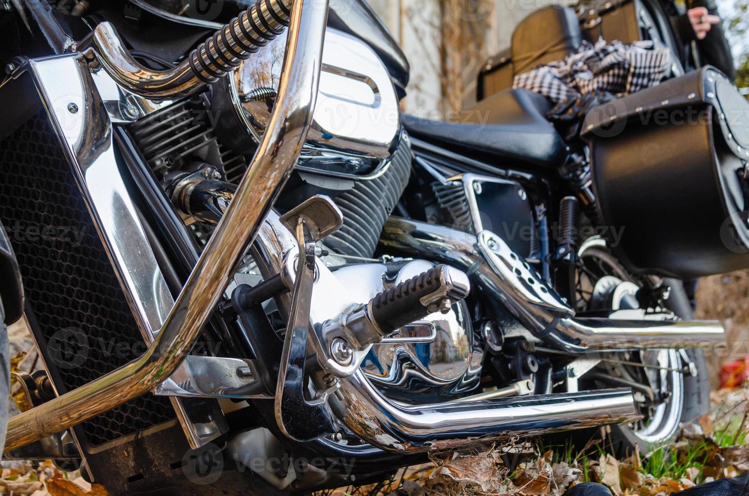 classic chopper motorcycle close up photo