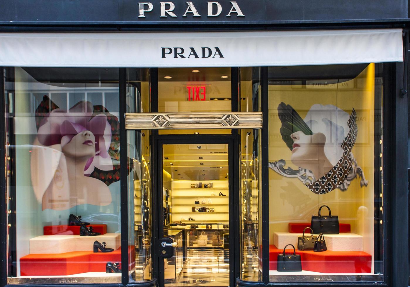 NEW YORK, USA, JULY 29, 2016 - View at Prada store in New York City. Prada  is an Italian luxury fashion house founded in Milan by Mario Prada at 1913.  4277936 Stock Photo at Vecteezy