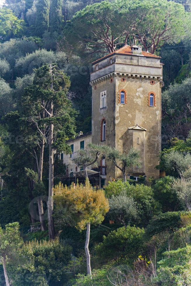 Old tower on a hill at Portofino, Italy photo