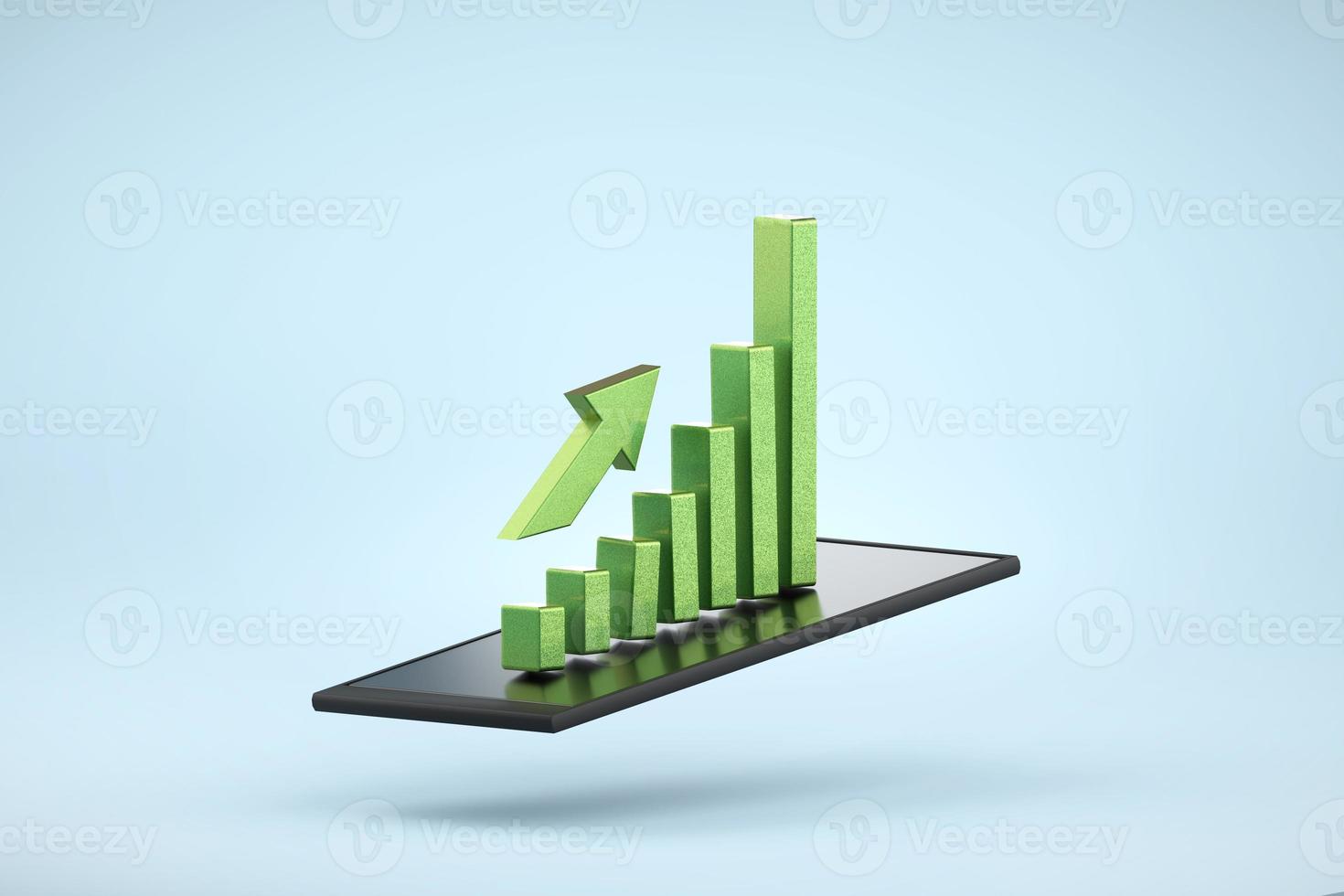 3D rendering graph extruded slope on smartphone and isolated on background photo