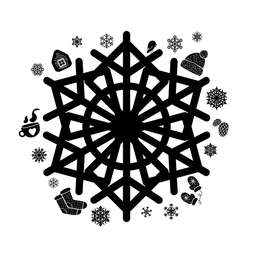 vector monocromo de decoración de invierno de copo de nieve