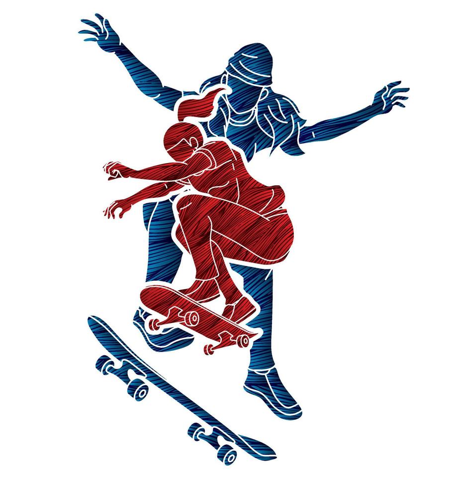 Silhouette Skateboard Players Extreme Sport Action vector