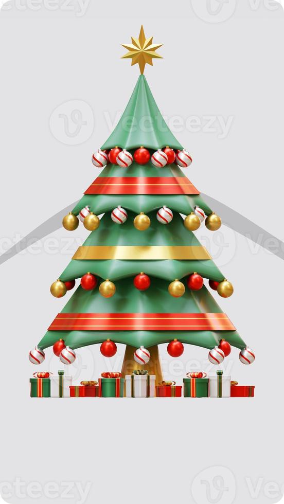 Plantilla de espacio de copia de historia de redes sociales de Navidad con árbol y caja de regalo Ilustración de renderizado 3D foto