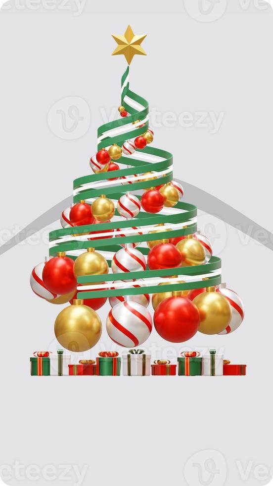 Plantilla de espacio de copia de historia de redes sociales de Navidad con árbol y caja de regalo Ilustración de renderizado 3D foto