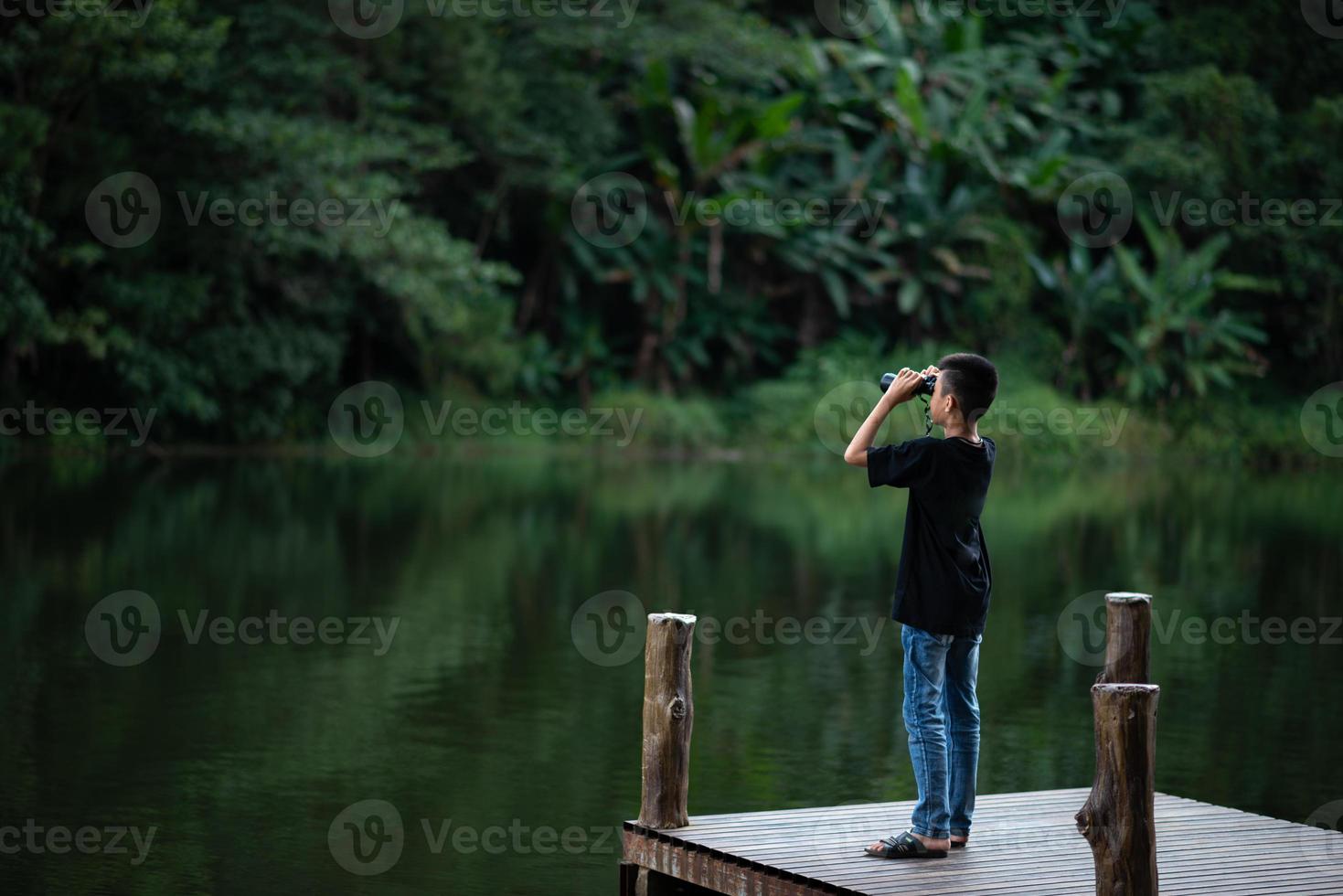 Young traveller is relax in Pang Ung Lake photo