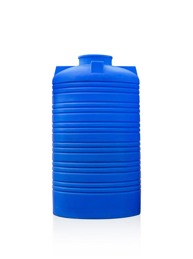 Blue plastic water tank isolated on white background. photo