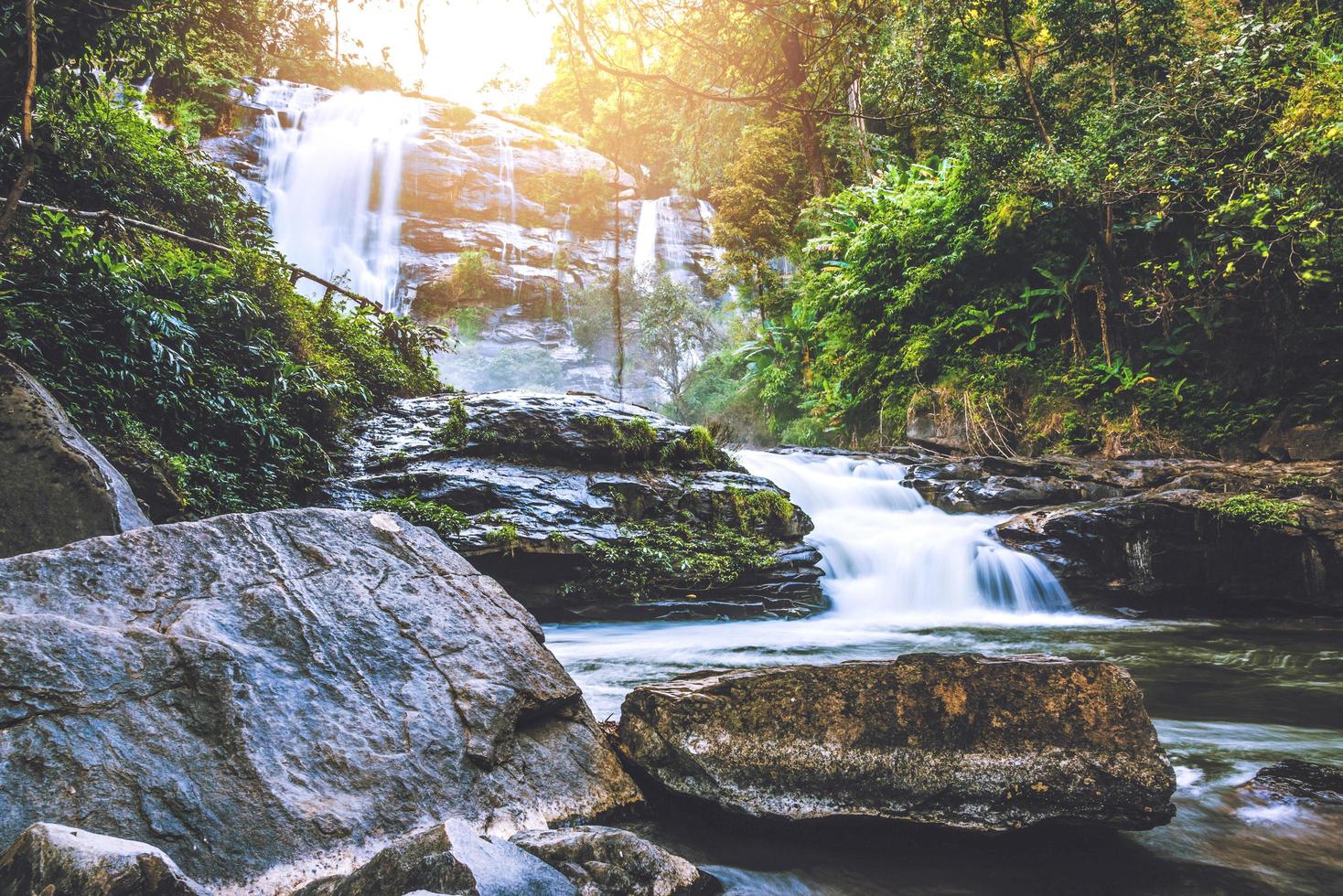 Natural background waterfall. travel nature. Travel relax waterfall. In the summer.  thailand photo