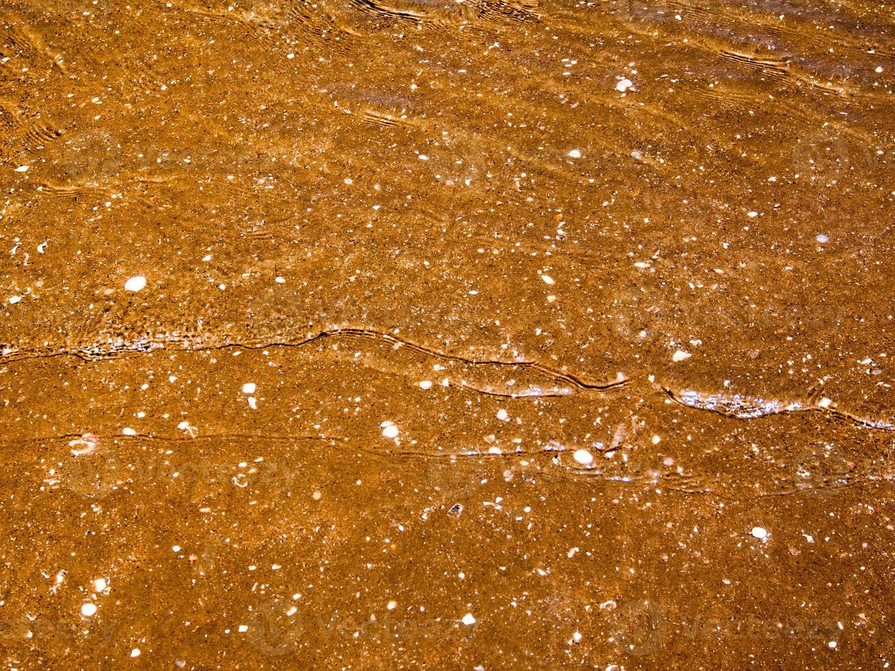 Light reflection on the surface of movement sea on sand beach photo