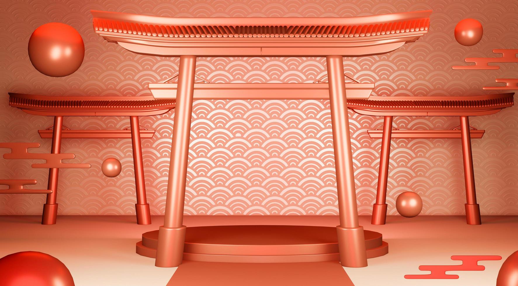 Red geometric podium Japanese tradition podium.3D rendering photo