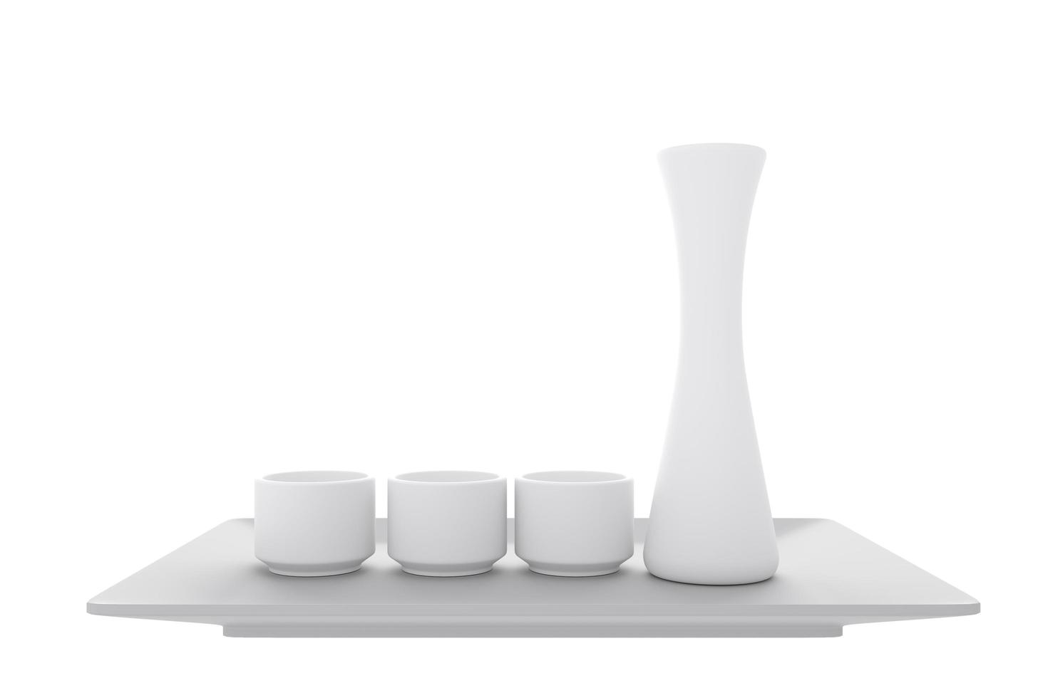 japanese traditional with sake cup and bottle on white background.3D rendering photo