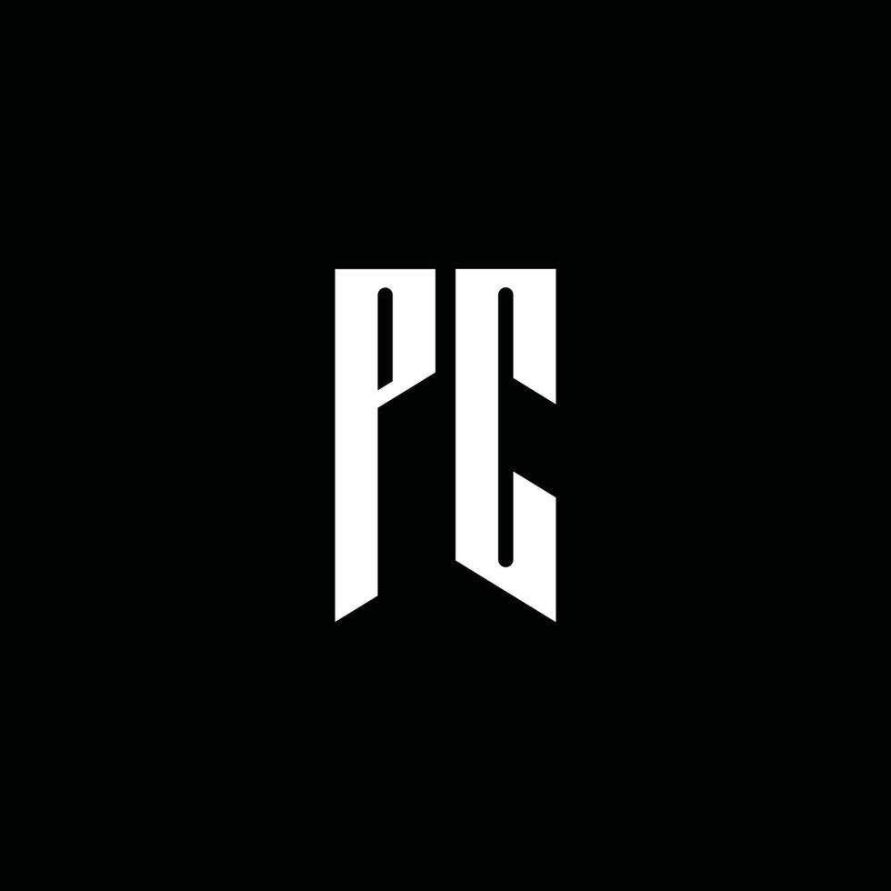 Monograma del logotipo de PC con estilo emblema aislado sobre fondo negro vector