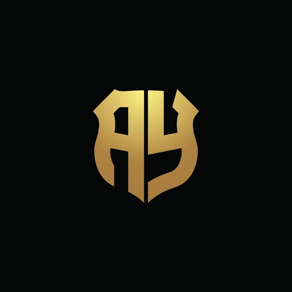 AY logo monogram with gold colors and shield shape design template