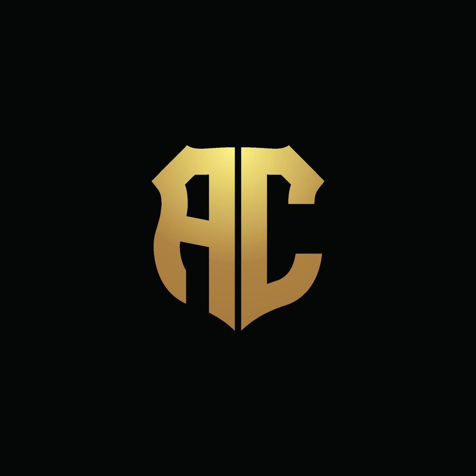 AC logo monogram with gold colors and shield shape design template vector
