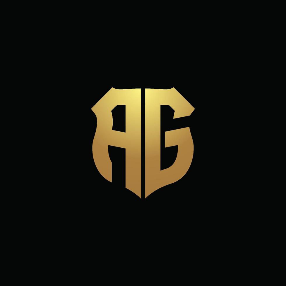 monograma del logotipo de ag con colores dorados y plantilla de diseño de forma de escudo vector
