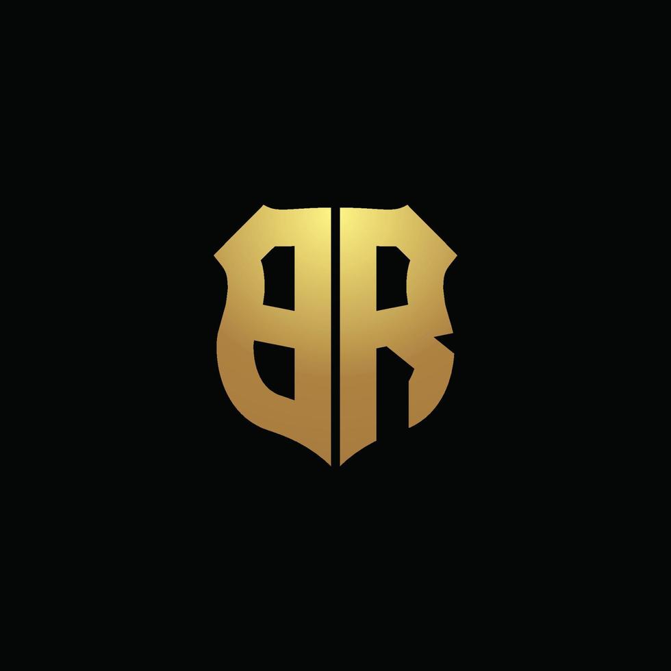 BR logo monogram with gold colors and shield shape design template vector