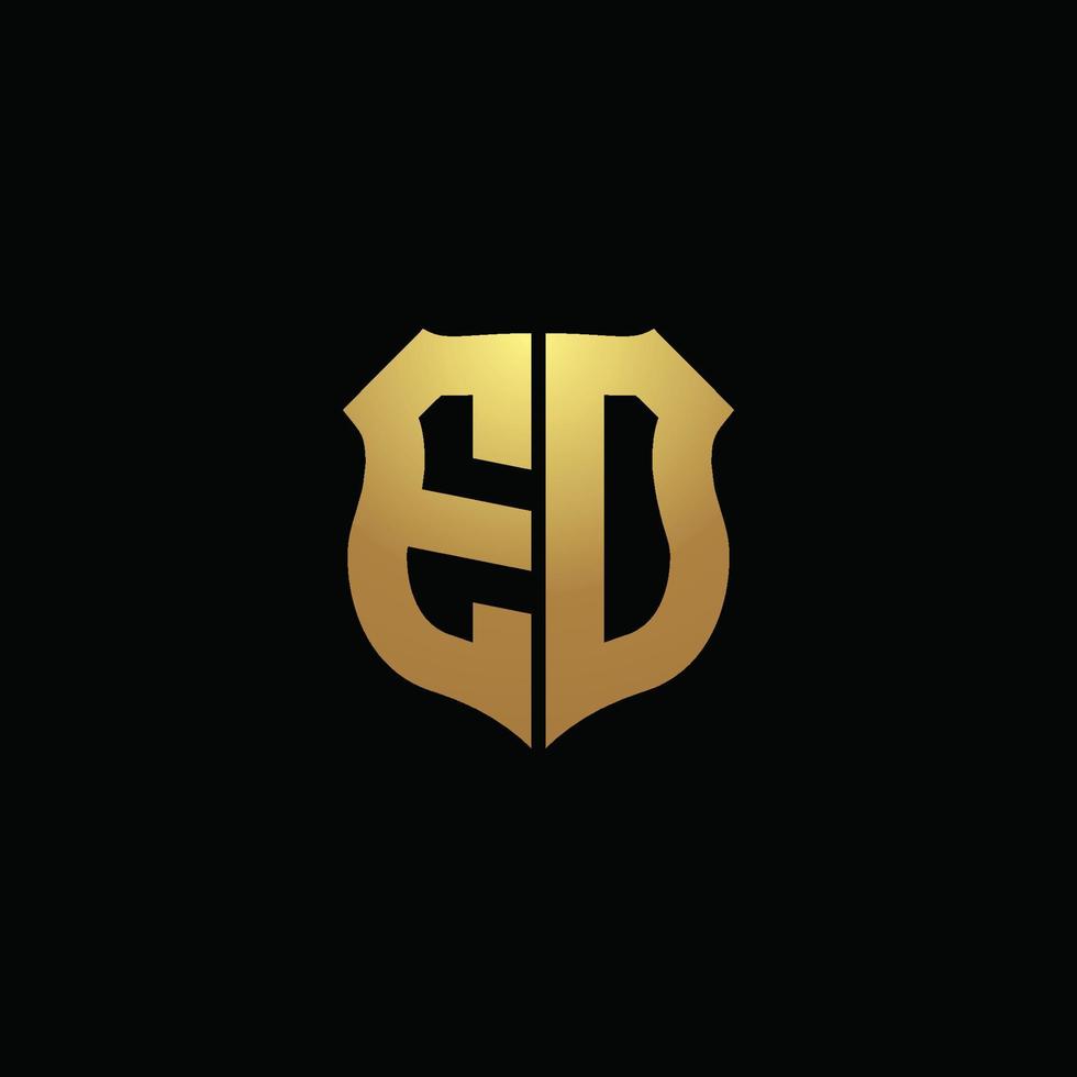 ED logo monogram with gold colors and shield shape design template vector