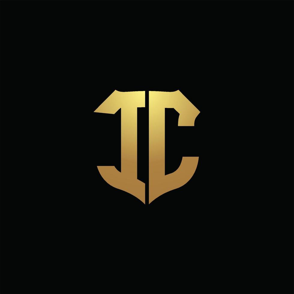 ic logo monograma con colores dorados y plantilla de diseño de forma de escudo vector