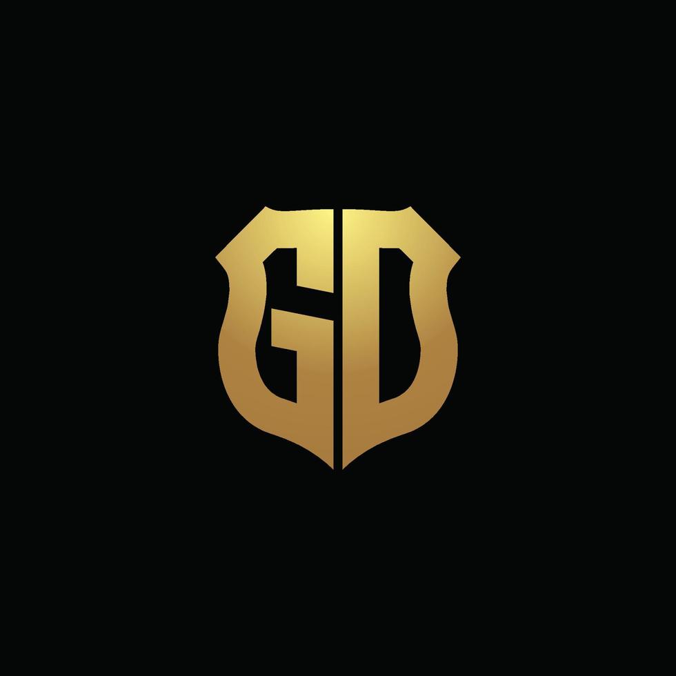 GD logo monogram with gold colors and shield shape design template vector