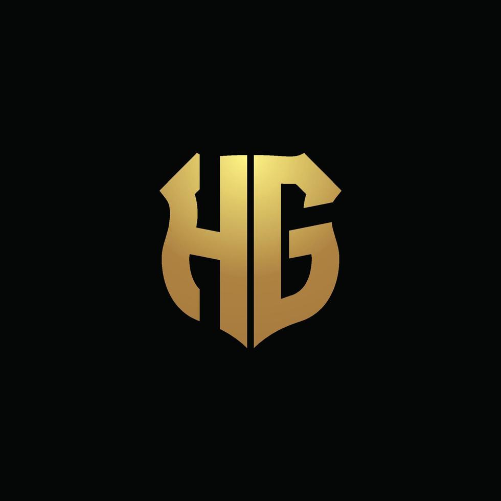 monograma del logotipo de hg con colores dorados y plantilla de diseño de forma de escudo vector