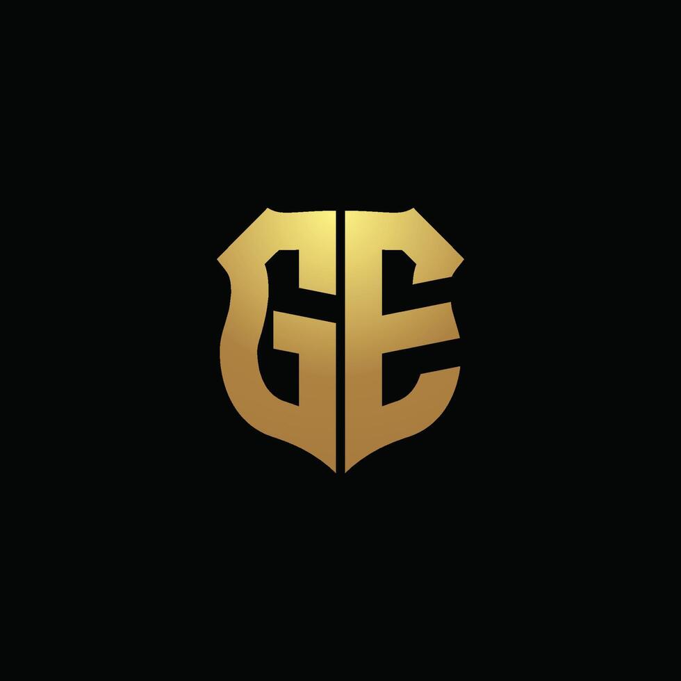 GE logo monogram with gold colors and shield shape design template vector