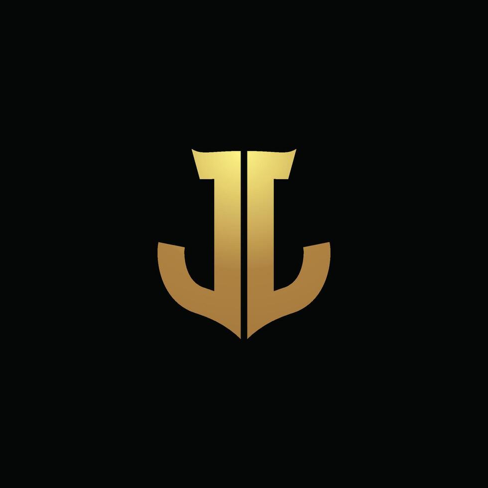 JJ logo monogram with gold colors and shield shape design template vector