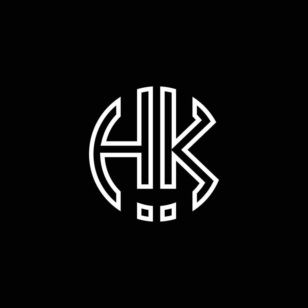 HK monogram logo circle ribbon style outline design template vector