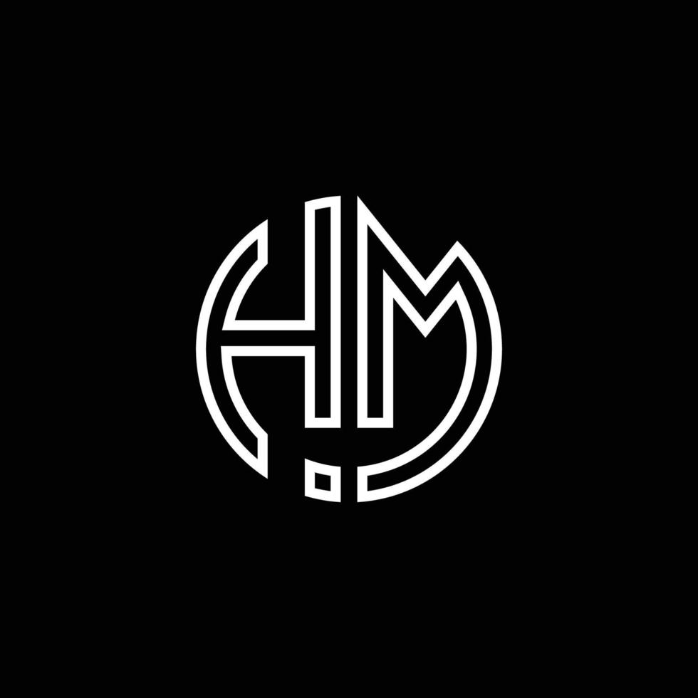 HM monogram logo circle ribbon style outline design template vector