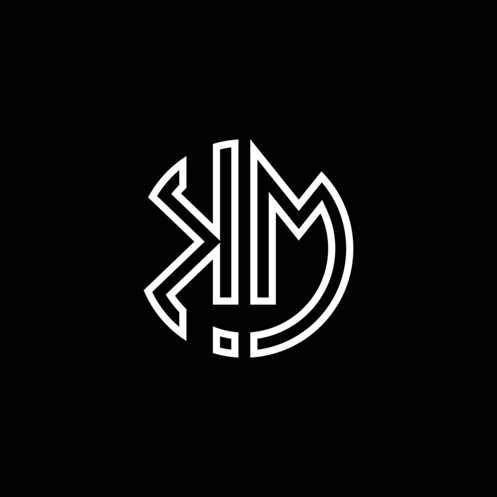 KM monogram logo circle ribbon style outline design template vector