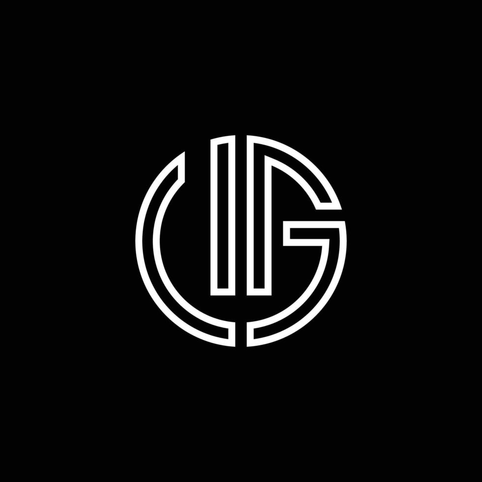 UG monogram logo circle ribbon style outline design template vector