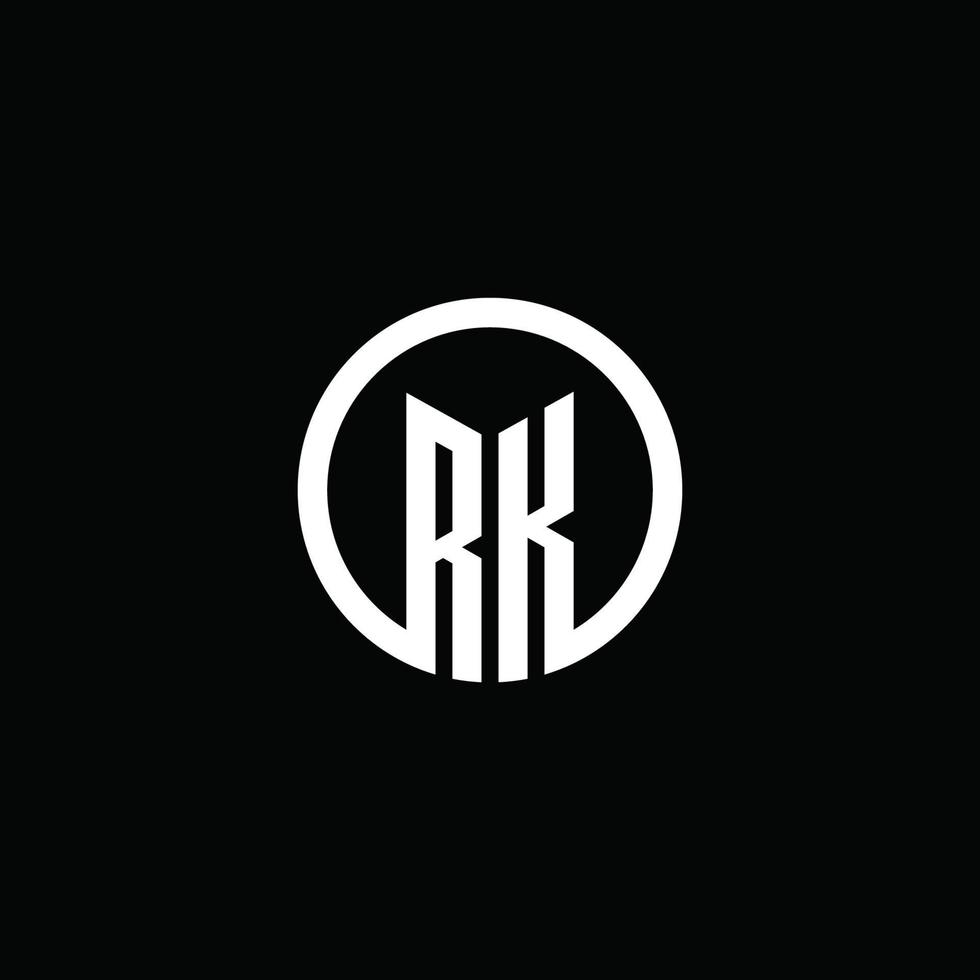 Logotipo del monograma rk aislado con un círculo giratorio vector