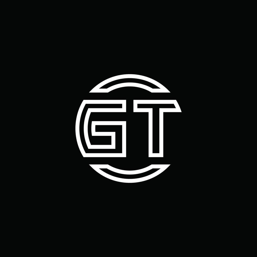 Monograma del logotipo de GT con plantilla de diseño redondeado de círculo de espacio negativo vector