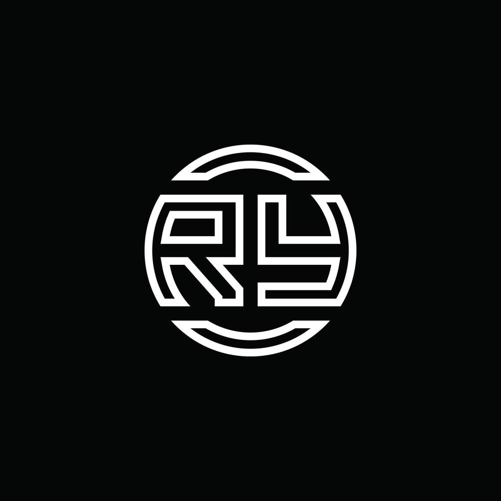 Monograma del logotipo de Ry con plantilla de diseño redondeado de círculo de espacio negativo vector