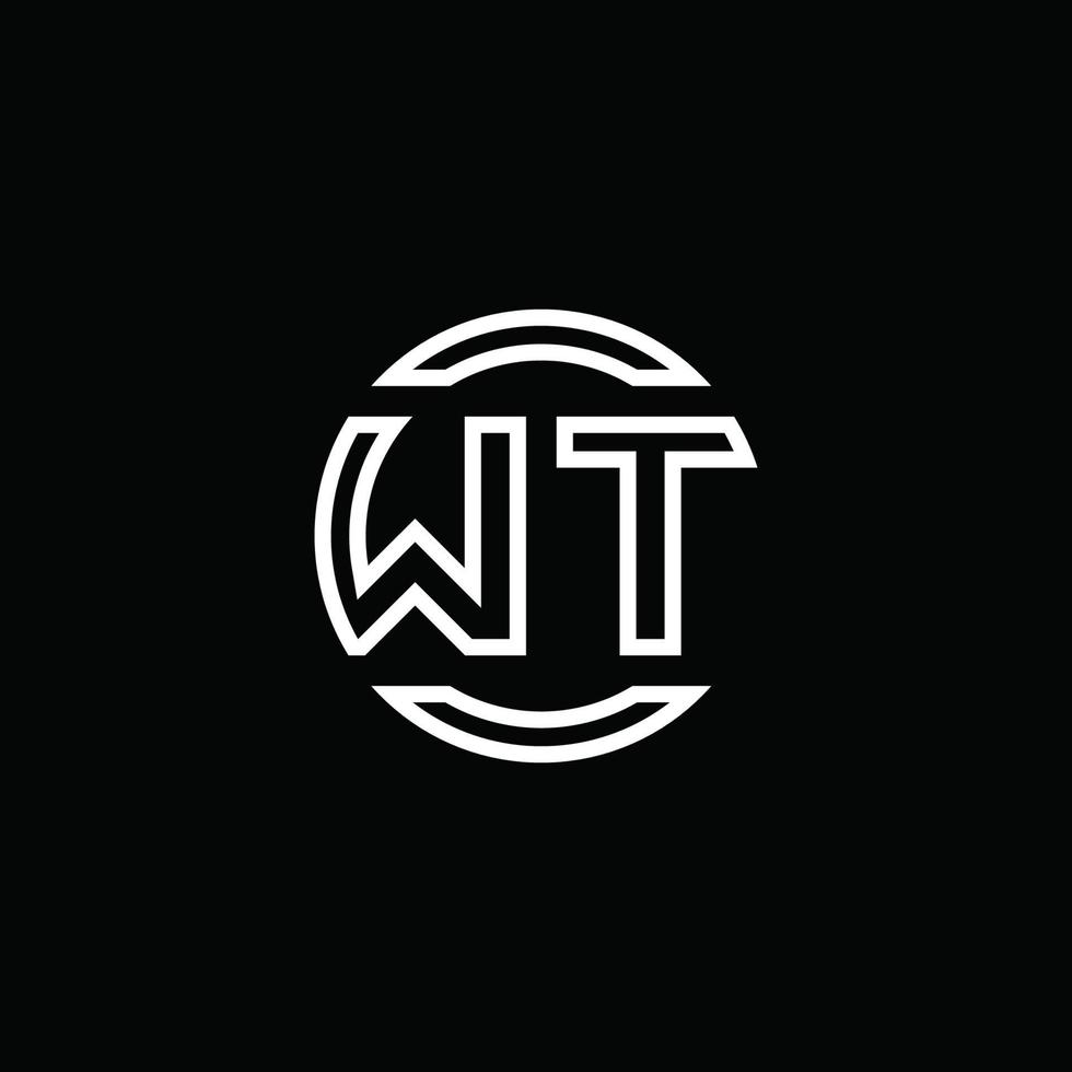 Wt logo monograma con plantilla de diseño redondeado de círculo de espacio negativo vector