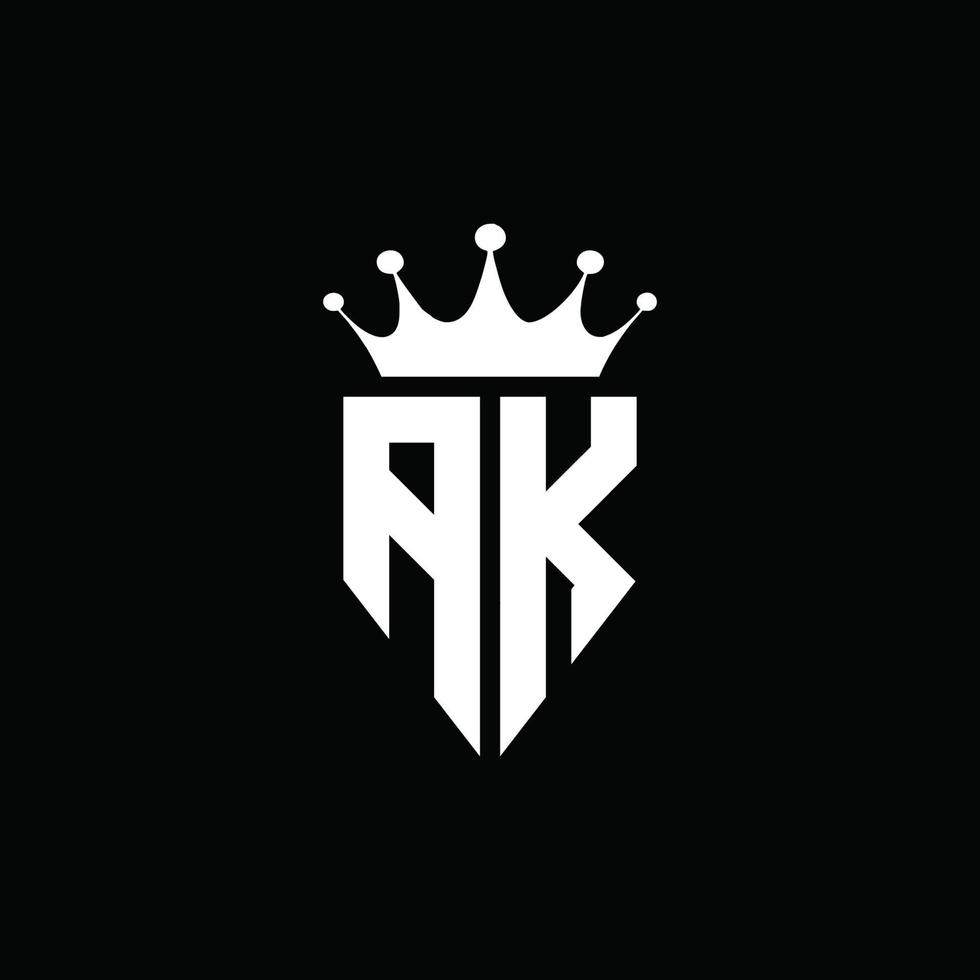 ak logo monograma emblema estilo con plantilla de diseño de forma de corona vector