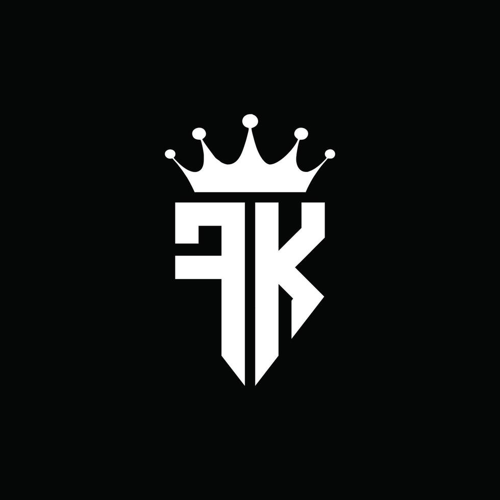 fk logo monograma emblema estilo con plantilla de diseño de forma de corona vector