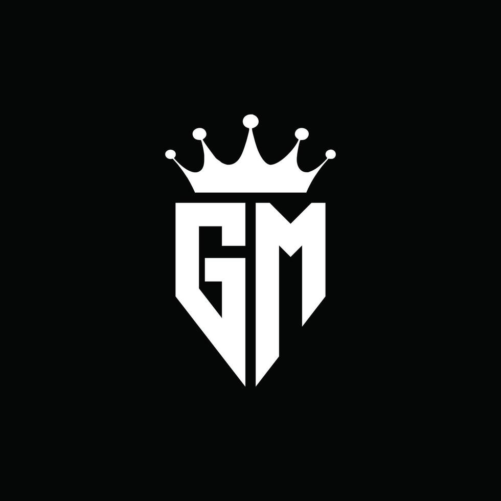 gm logo monograma emblema estilo con plantilla de diseño de forma de corona vector