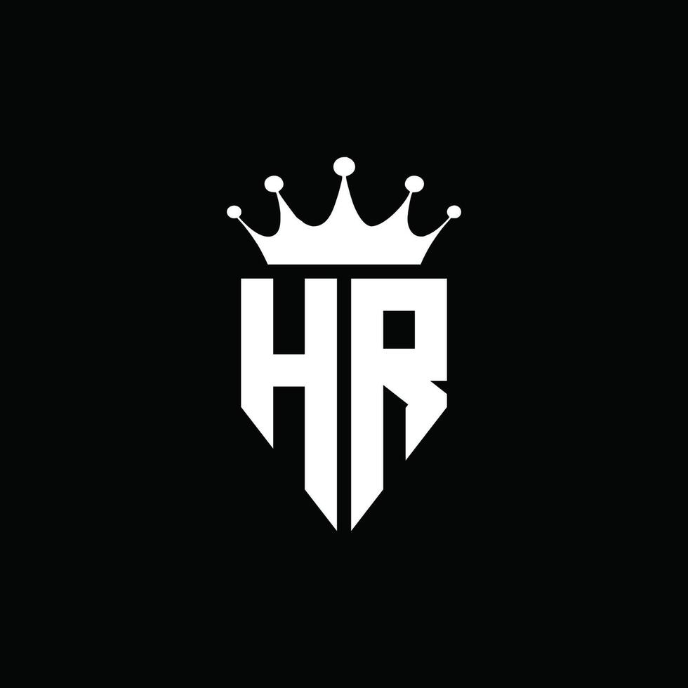 hr logo monograma emblema estilo con plantilla de diseño de forma de corona vector