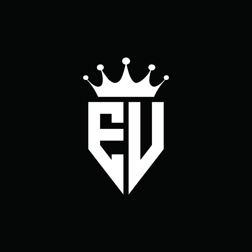 EV logo monogram emblem style with crown shape design template vector
