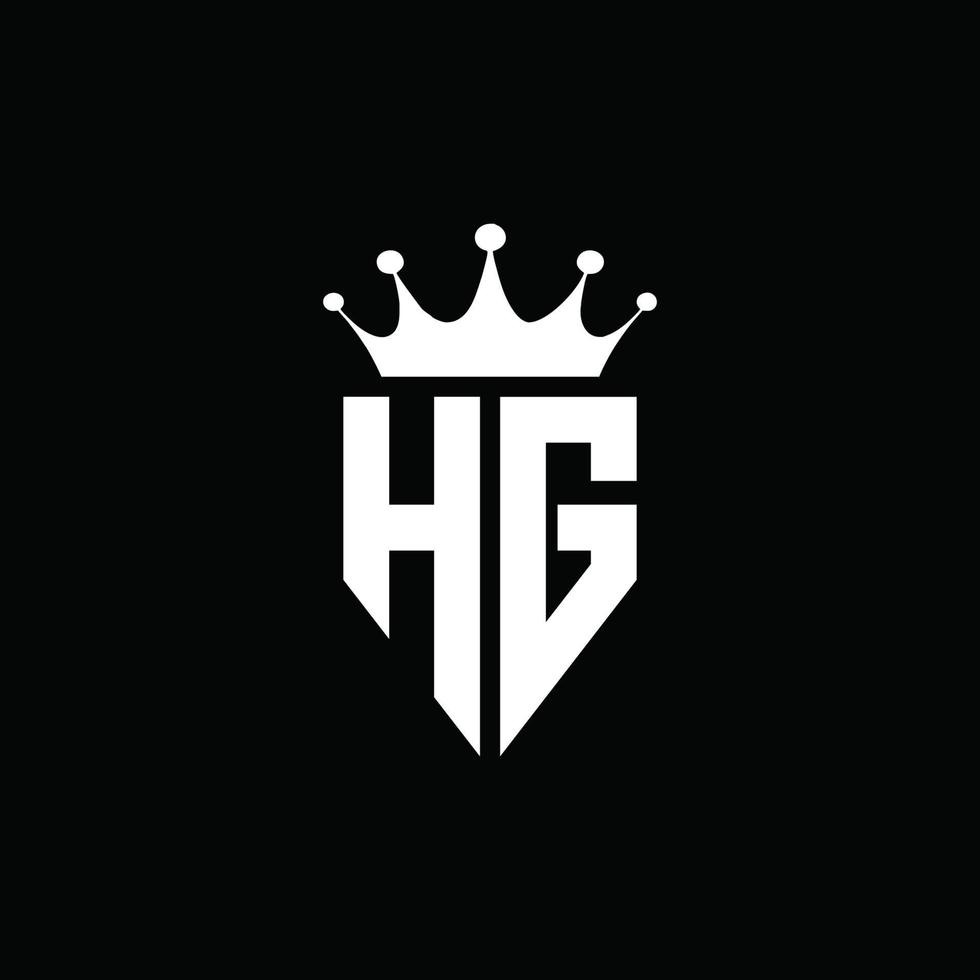 estilo de emblema de monograma de logotipo de hg con plantilla de diseño de forma de corona vector