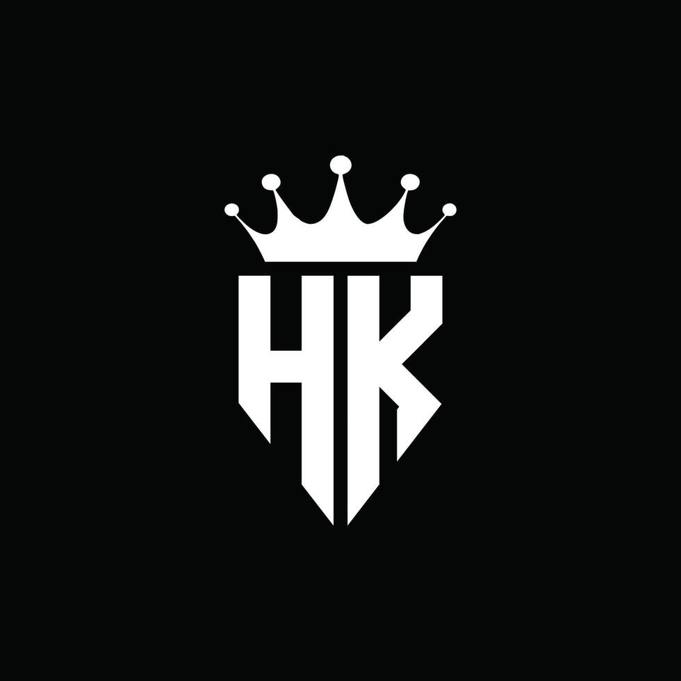 Hk logo monograma emblema estilo con plantilla de diseño de forma de corona vector