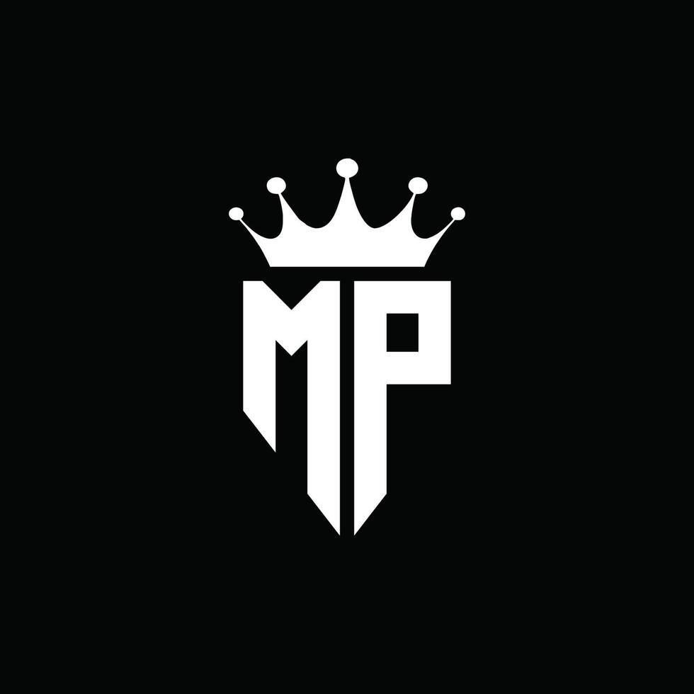 mp logo monograma emblema estilo con plantilla de diseño de forma de corona vector