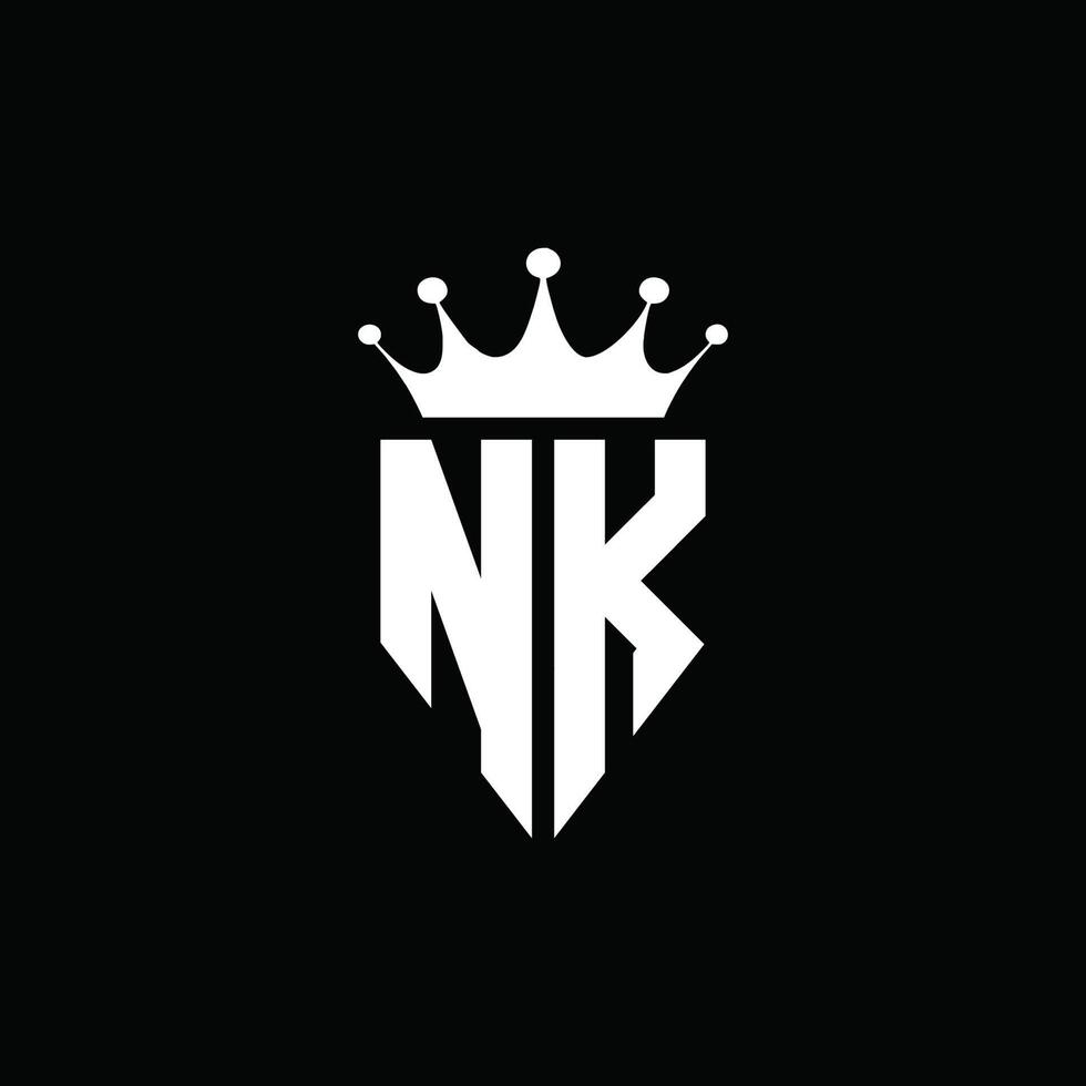 nk logo monograma emblema estilo con plantilla de diseño de forma de corona vector